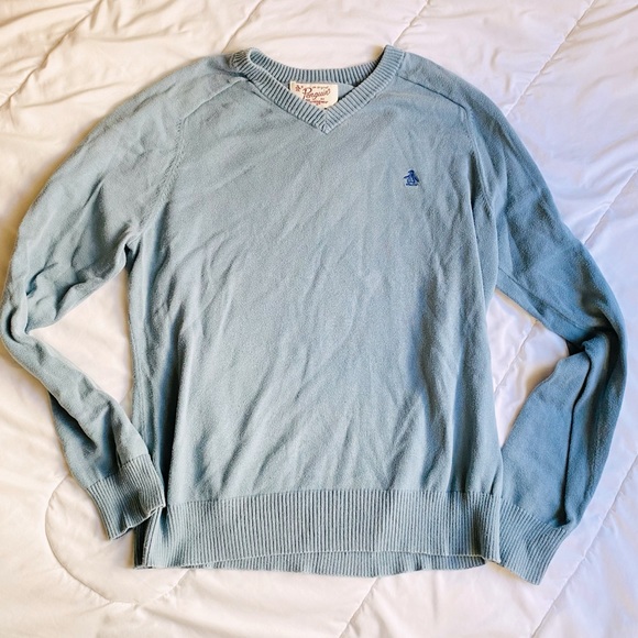 Vintage 🐧 Y2K Original PENGUIN vneck sweater cotton M - Picture 1 of 3